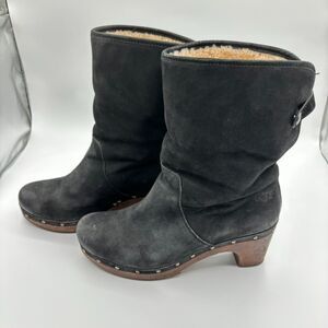 UGG | Lynnea Black Suede Sherpa Winter Clog Boots | Women's Size 8